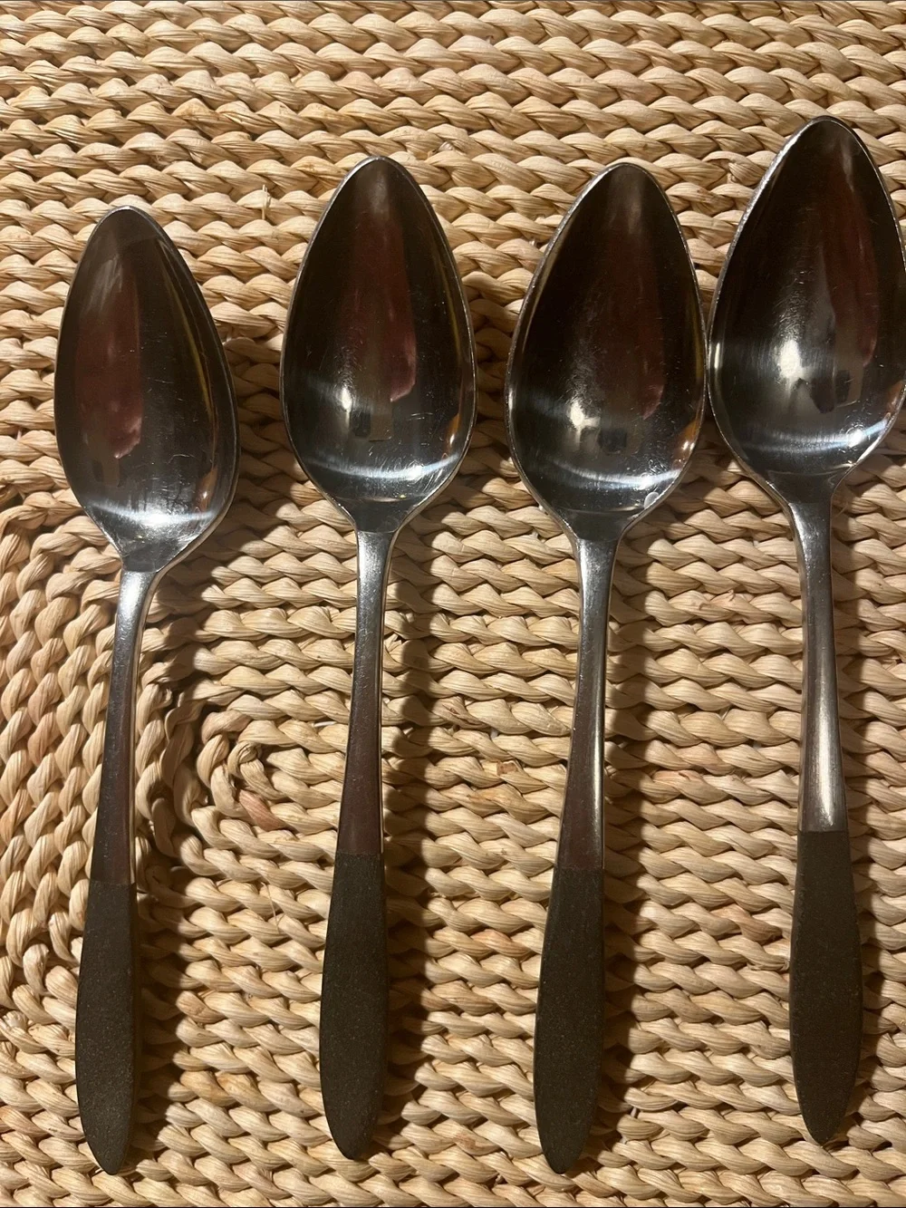 MCM Epic Forged Stainless Small Spoons with Black Handles - Set of 4 Vtg